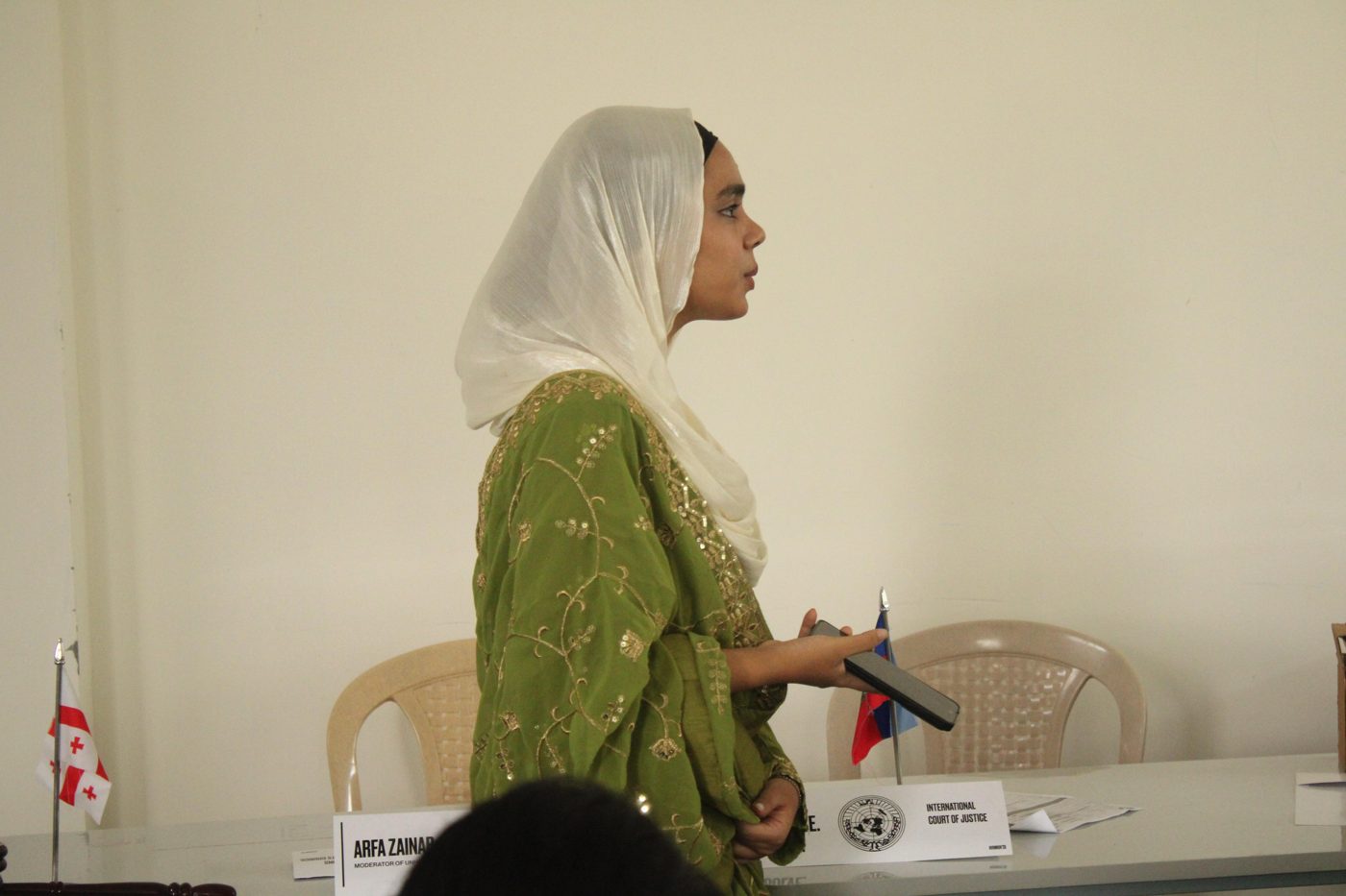Arfa at a committee table with her nameplate