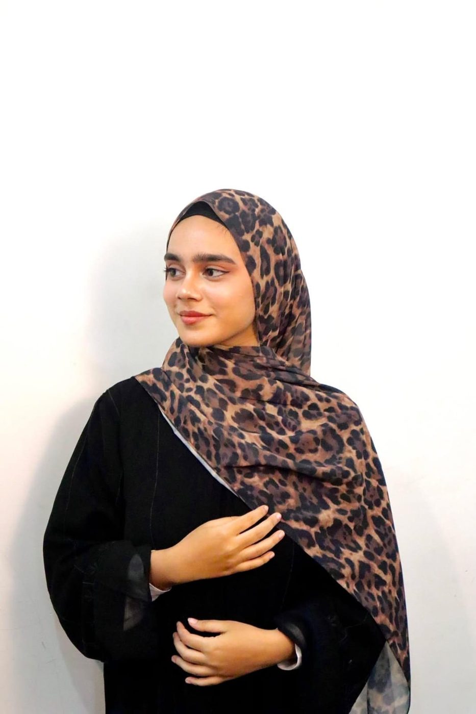 Arfa in a leopard print hijab